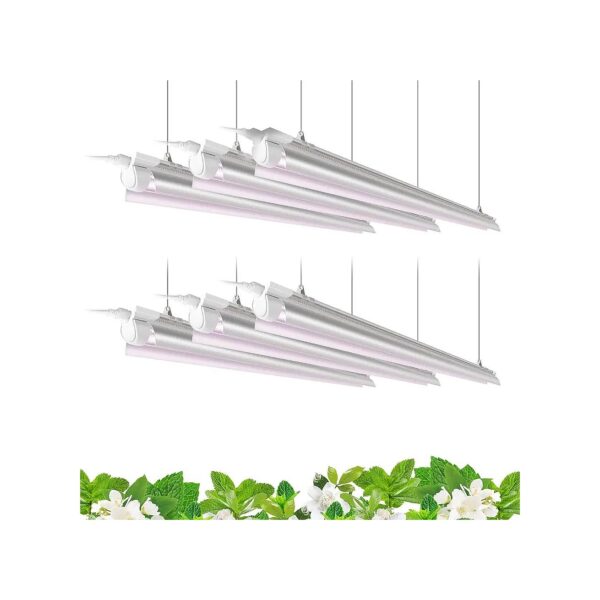 V-Shaped Reflector LED Grow Light for Indoor Plants, 4FT T8, 6-Pack, Pinkish White