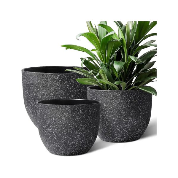 Versatile Black Plant Pots Set of 3 for Indoor Outdoors with Drainage Holes