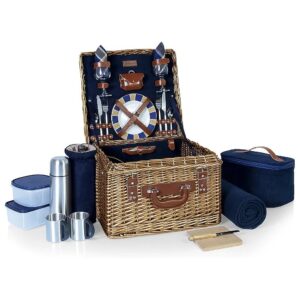 Vintage Chic Picnic Set for Two with Basket, Blanket, and Cooler