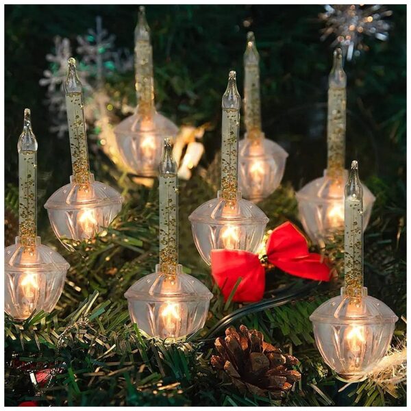 Vintage Christmas Bubble Light Set with Gold Glitter Bulbs and Spares