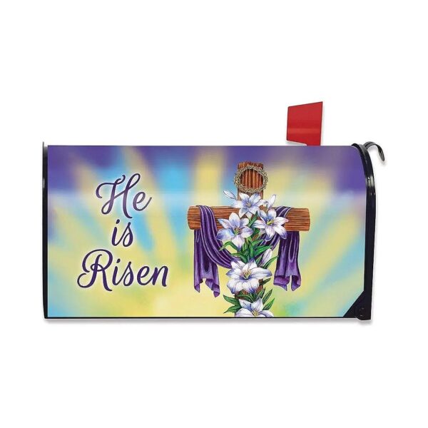 Vinyl Magnetic Mailbox Cover with Easter Cross and Holiday Lilies Design