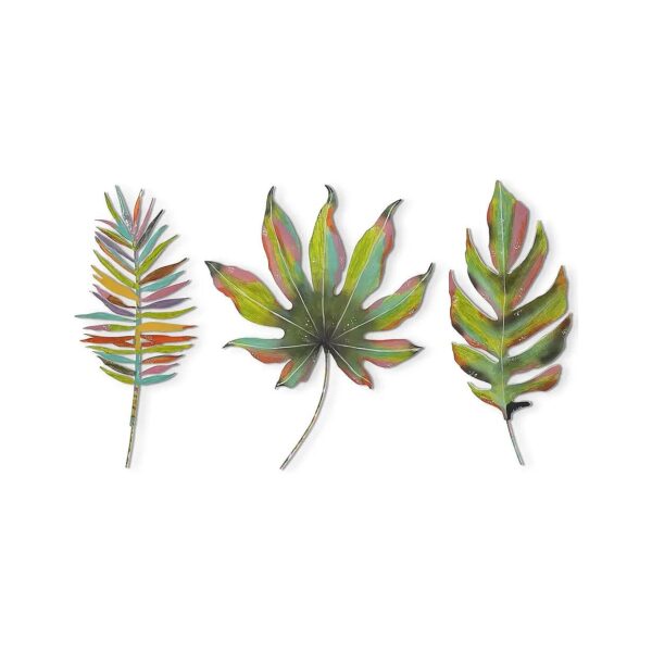 Wall Decor Set with Three Metal Leaves for Modern Design