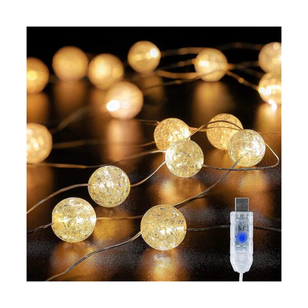 Warm White Crystal Crackle Fairy Lights with USB Port for Indoor and Outdoor Use