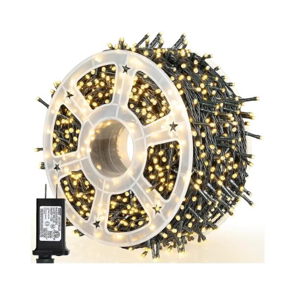 Warm White LED Christmas String Lights with 8 Modes and Memory Function for Outdoor Use