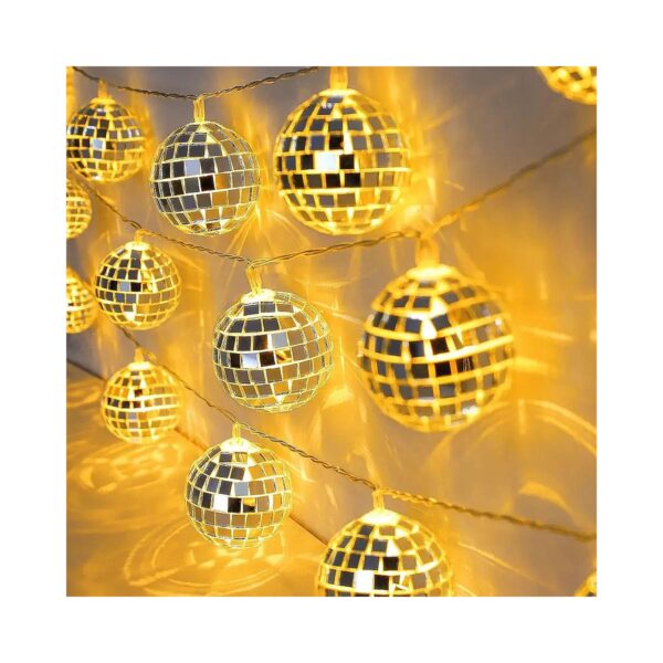 Warm White LED Disco Ball String Lights for Indoor Outdoor Parties and Holidays