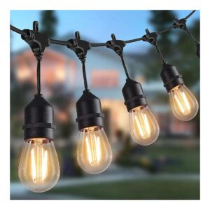 Warm White LED String Lights for Outdoor and Indoor Use, 48 FT Long with 15 Edison Bulks