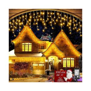 Warm White Outdoor Icicle Lights with 640 LEDs and Waterproof Design for House Decor