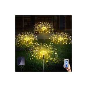 Warm White Outdoor Solar Firework Lights Decorative 4 Pack with Remote Control