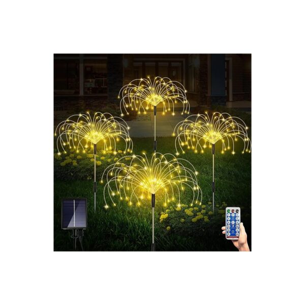 Warm White Outdoor Solar Firework Lights Decorative 4 Pack with Remote Control