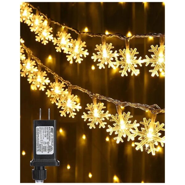 Warm White Snowflake LED Christmas Lights 33FT String Fairy Lights with 8 Modes and Timer