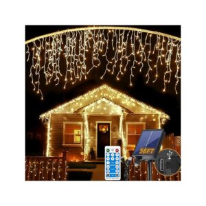 Warm White Solar Icicle Lights for Indoor or Outdoor Decoration - 56ft 506 LED Lights