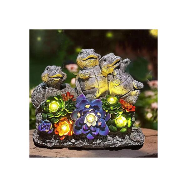 Warming Gift for Patio Rock Turtle Succulent Garden Statue with Solar Powered LED Lights