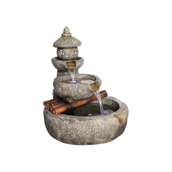 Water Feature Pagoda Fountain in Antique Stone with LED Lighting