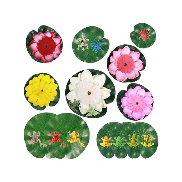 Water Lily and Frog Pond Set with 22 Pieces for Home or Garden Use