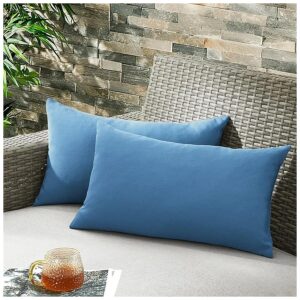 Water Resistant Blue Outdoor Throw Pillows with High-Quality Feathers and Down Filling