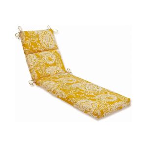 Water Resistant Yellow Ivory Addie Paisley Pattern Chaise Lounge Seat and Back Cushion