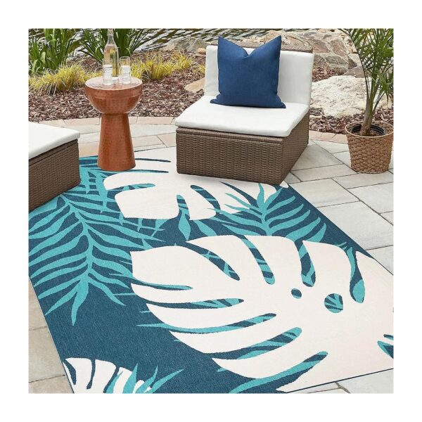 Water Resistant and Color Vibrant Tropical Leaves Rug for Indoor or Outdoor Use