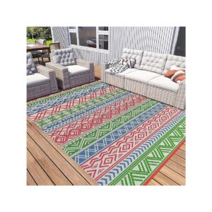 Water-Repellent 8x10 Outdoor Rug for Patio Decor, Beach, and Camping