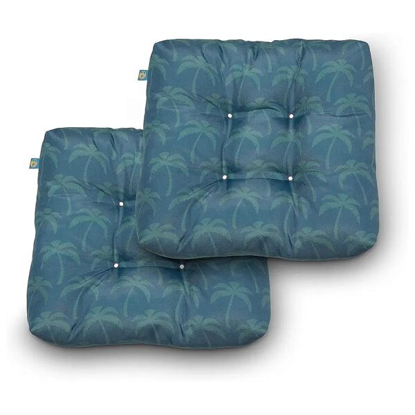 Water-Resistant Polyester Fiber Seat Cushions 2-Pack 19x19x5 Blue Oasis Palm