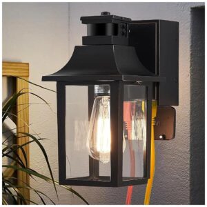 Water-Resistant Porch Light with GFCI Outlet and Motion Sensor for Garage and Patio