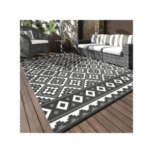 Waterproof 6x9 ft Outdoor Patio Rug with Reversible Black and White Design