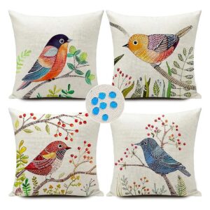 Waterproof Bird Print Cushion Covers for Outdoor and Indoor Use 18x18 Inch Set of 4