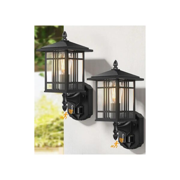 Waterproof Black Outdoor Wall Lights with Clear Glass E26 Base and Motion Sensor