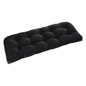 Waterproof Black Tufted 48x18x5 Inch Memory Foam Patio Bench Cushion with Adjustable Tack