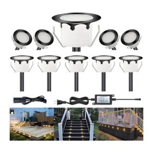 Waterproof LED Deck Lighting 10 Pack Black Warm White 12V DC IP67 Outdoor Floor Yard