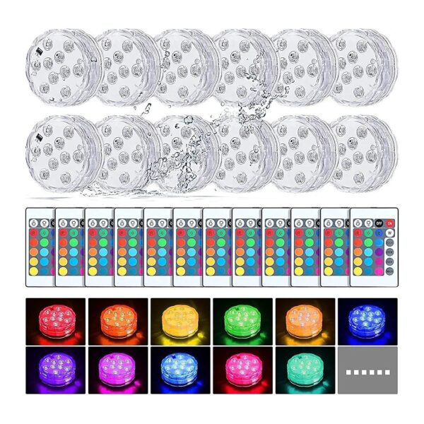 Waterproof LED Lighting Kit with 12 Piece Submersible Lights and Remote