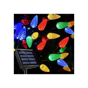 Waterproof Multicolor LED Solar Powered C6 Christmas Lights with 21Ft Long Green Wire