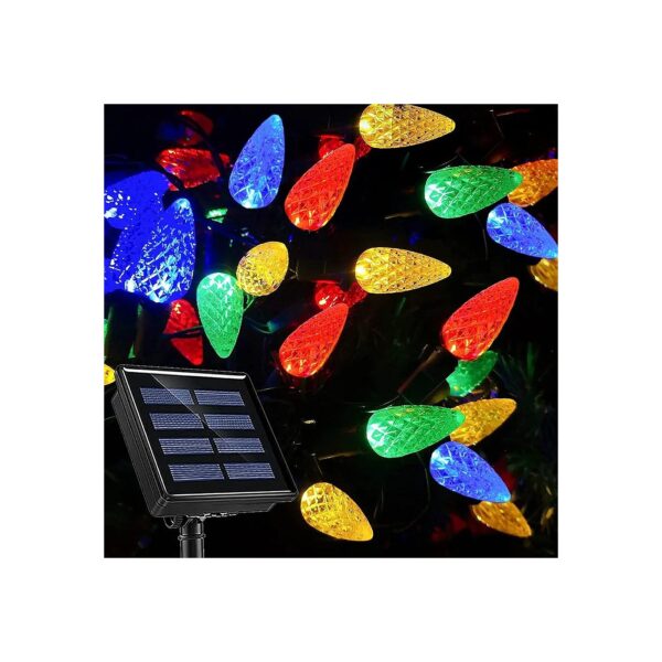 Waterproof Multicolor LED Solar Powered C6 Christmas Lights with 21Ft Long Green Wire