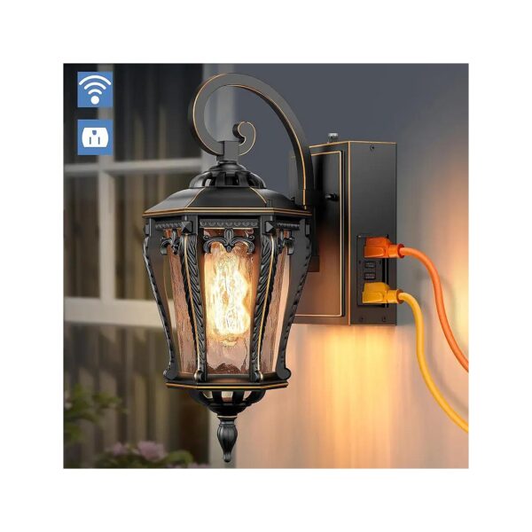 Waterproof Outdoor Wall Light Fixture with Outlet and E26 Compatible Bulbs