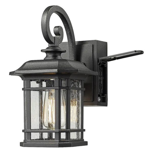 Waterproof Outdoor Wall Light with Seeded Glass and GFCI Outlet