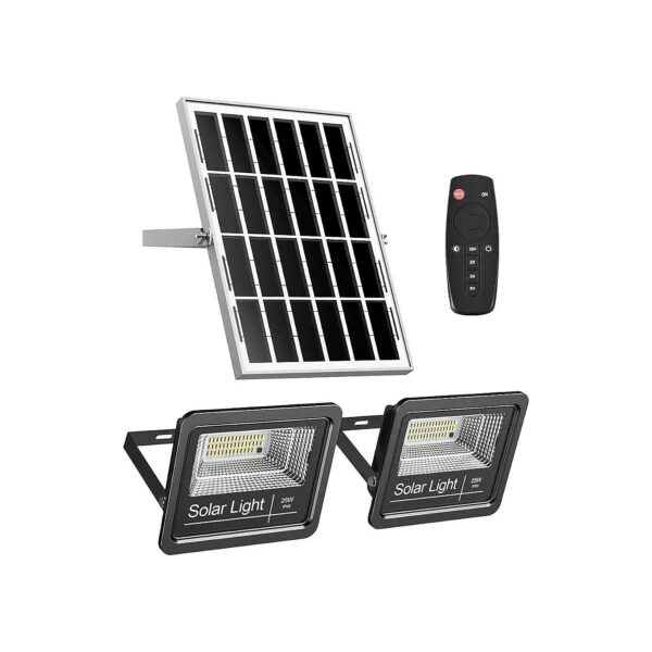 Waterproof Solar Floodlights 6000K Bright White LED Dual Head Outdoor Lighting