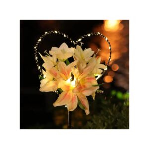 Waterproof Solar Outdoor Light with White Lily Flowers for Garden Decoration