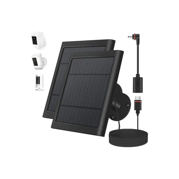 Waterproof Solar Panel Charger for Ring Camera with Type C and DC Plug Adapters