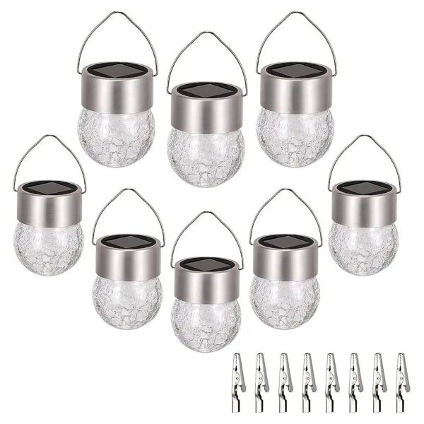 Waterproof Solar Powered White LED Hanging Glass Ball Lights for Outdoor Decor