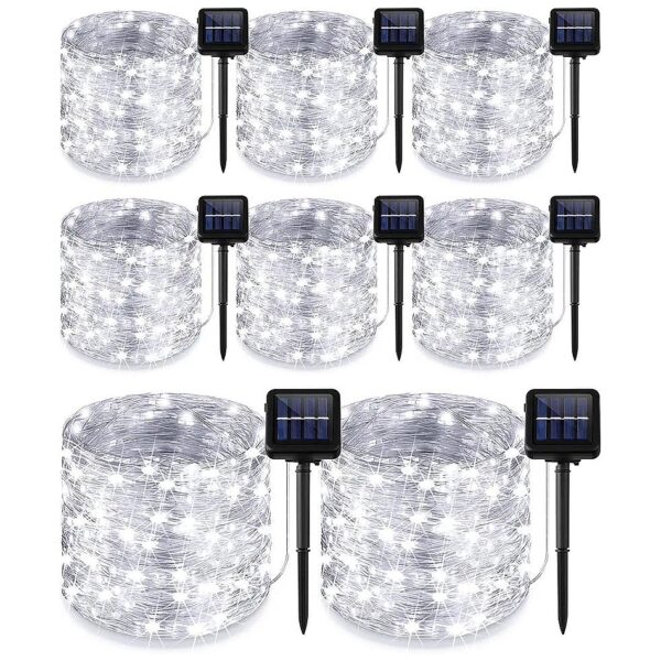 Waterproof Solar String Lights for Trees and Gardens 8 Pack 240 LED Cool White