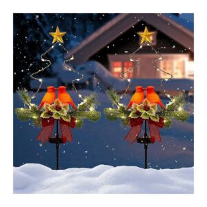 Waterproof Solar-Powered Red Bird Xmas Tree Pathway Lights for Outdoor Use