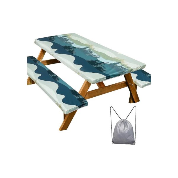 Waterproof and Windproof Picnic Table Cover with Elasticized Covers and Storage Bag for