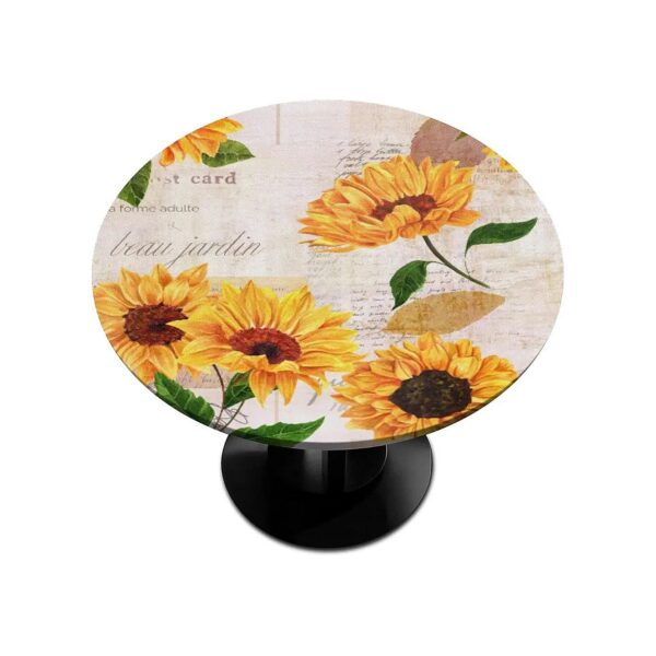 Waterproof and Wipeable Sunflower Polyester Round Tablecloth for Outdoor Picnics and BBQs