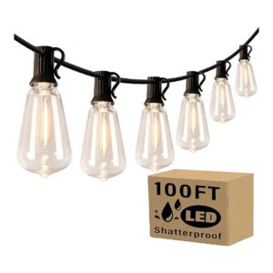 Weather Resistant 100FT LED String Lights with 50+2 Yellow Bulbs for Outdoor Use