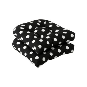 Weather Resistant Black 19X19 Polka Dot Tufted Indoor Outdoor Wicker Seat Cushions 2 Pack