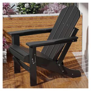 Weather Resistant Black Plastic Adirondack Chair for Outdoor Use with Folding Design