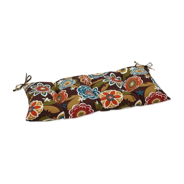 Weather Resistant Brown Orange Annie Outdoor Swing Cushion with Attached Ties