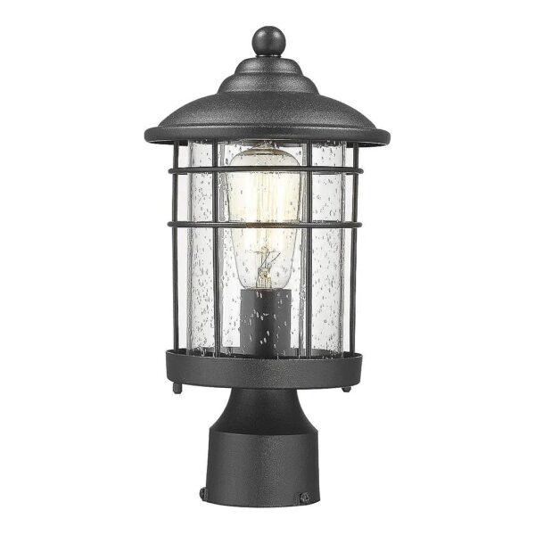 Weather Resistant Metal Post Light with Seeded Glass Shade and Compatible with LED Bulb