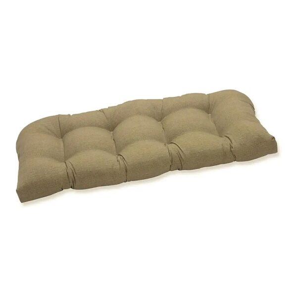 Weather Resistant Tan Wicker Loveseat Cushion with UV Protection and Polyester Fill