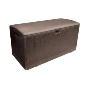 Weather-Resistant 105-Gallon Resin Patio Deck Storage Box with Java Brown Color Scheme