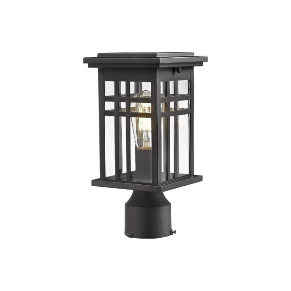 Weather-Resistant Clear Glass Post Light Fixture with Black Finish and E26 Bulb Base